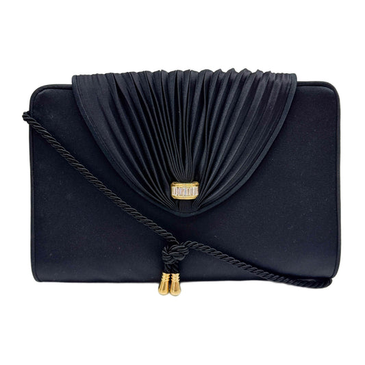 Pleated Black Satin Crossbody Bag