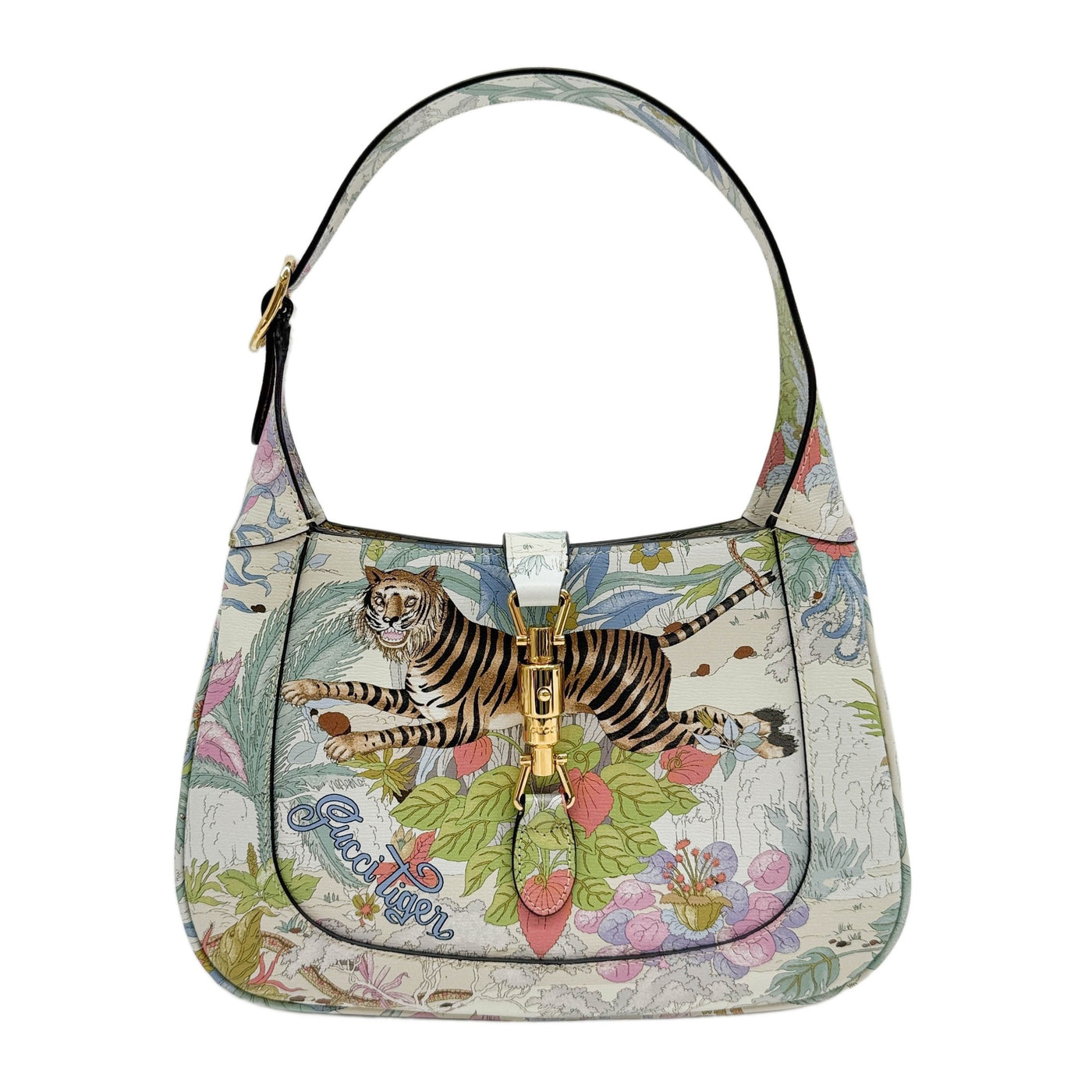 Jackie 1961 Gucci Tiger Print Leather Shoulder Bag