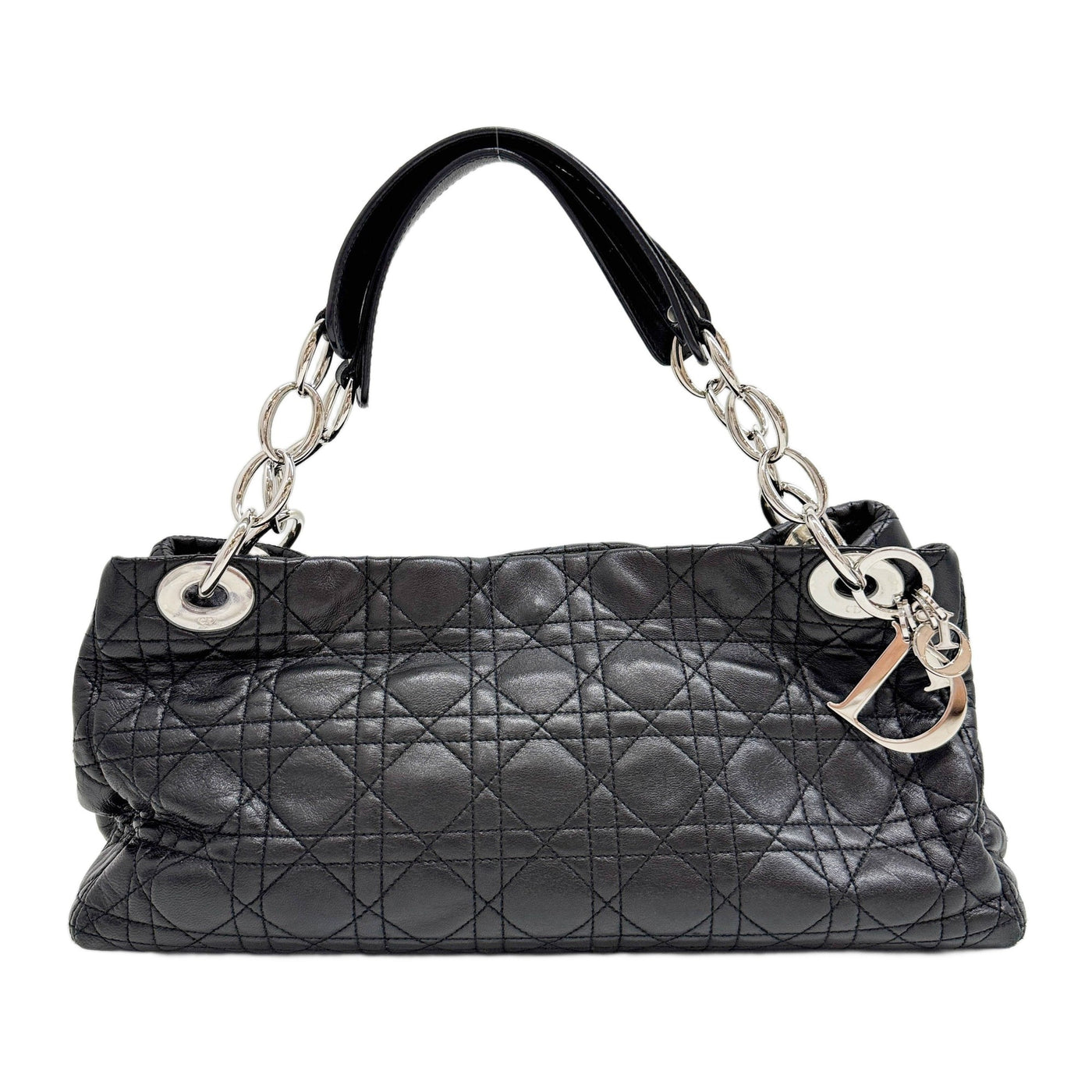 Lady Dior Soft East West Cannage Metallic Grey Quilted Leather Shoulder Bag