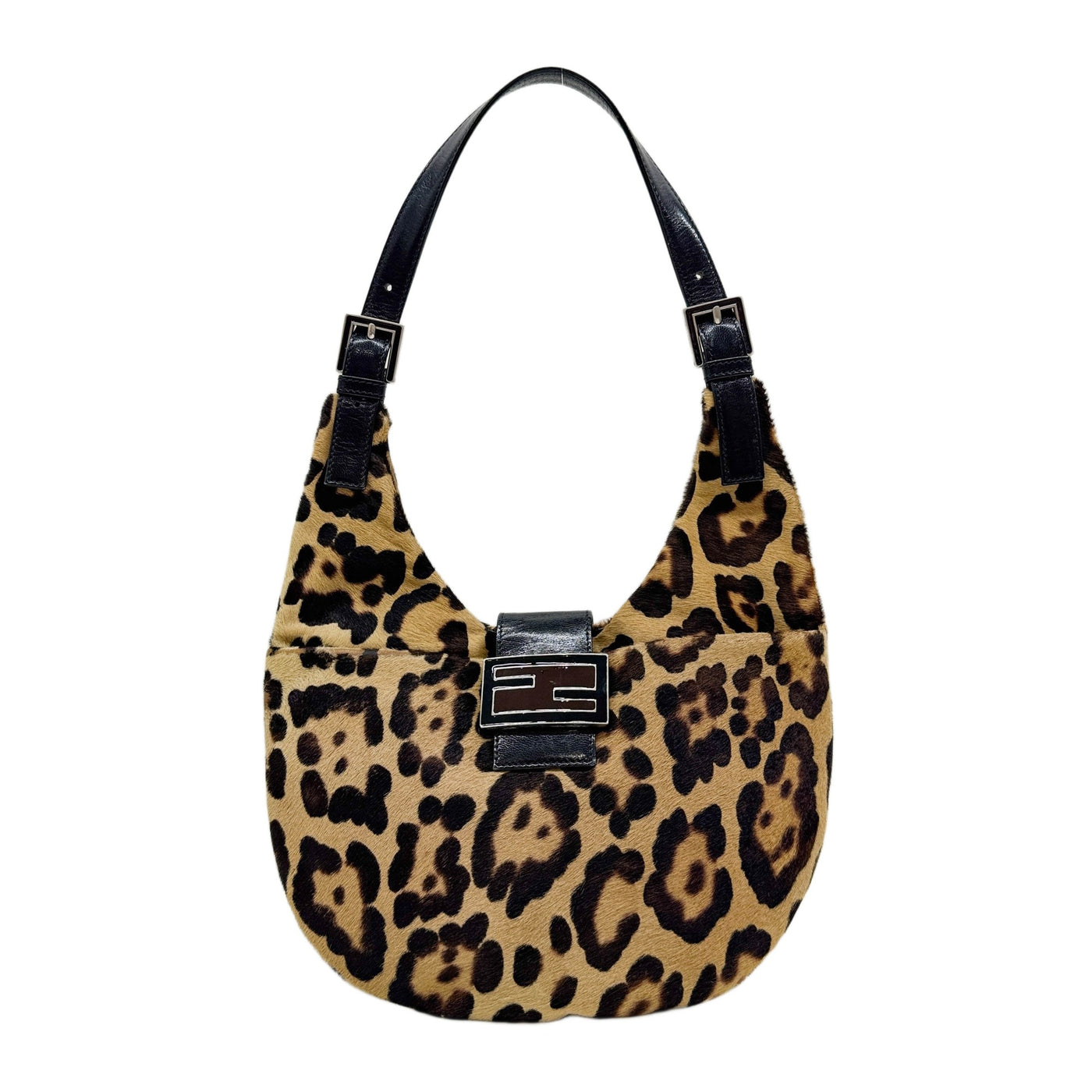 Brown Leopaard Print Pony Hair Hobo Bag