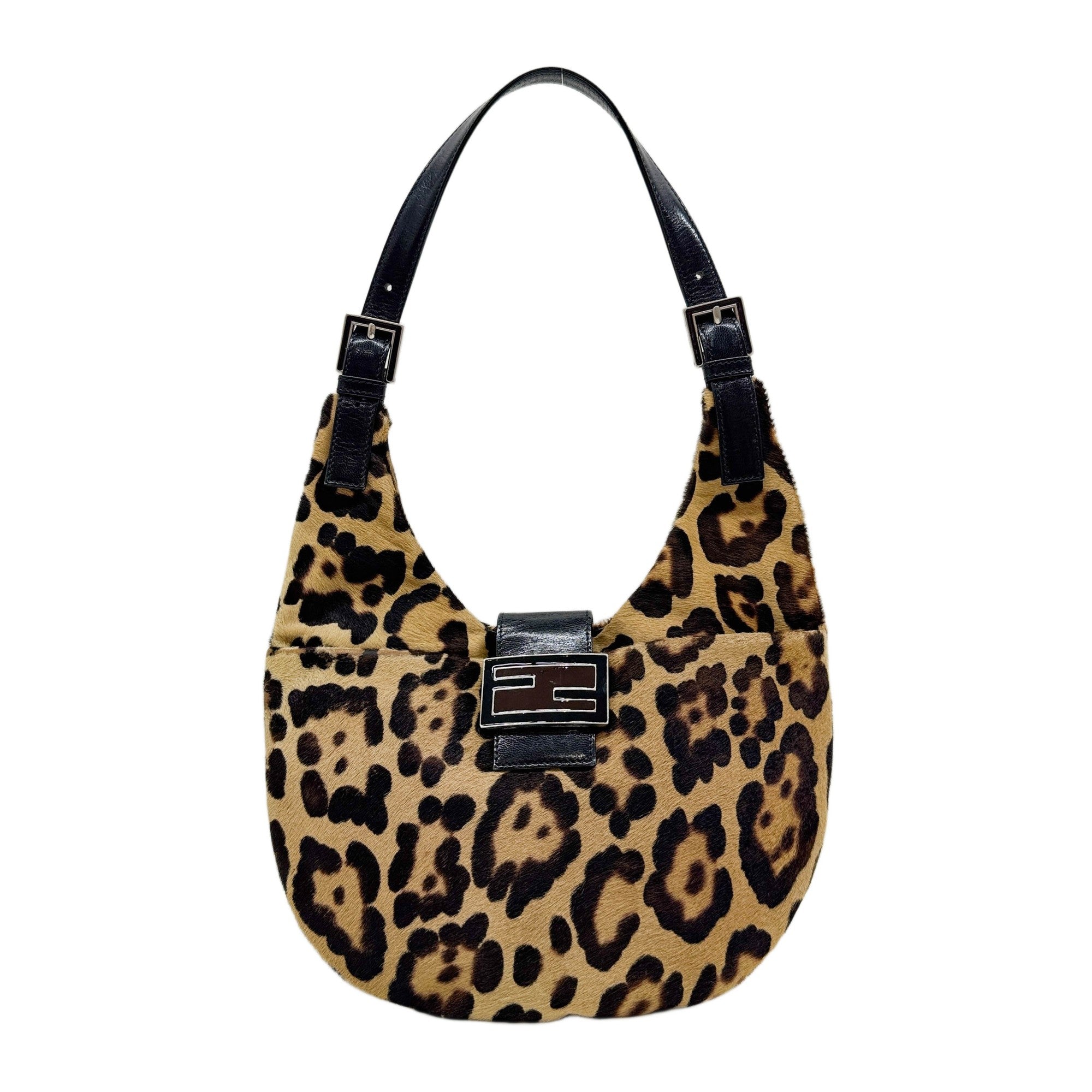 Brown Leopaard Print Pony Hair Hobo Bag