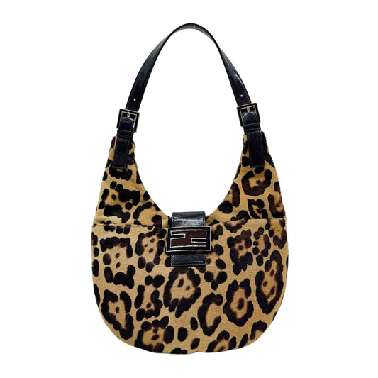 Brown Leopaard Print Pony Hair Hobo Bag