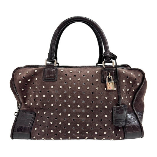 Amazona Stud Embelished Brown Suede Hand Bag