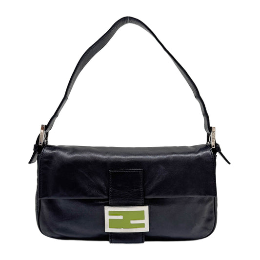 Baguette Black Leather Shoulder Bag