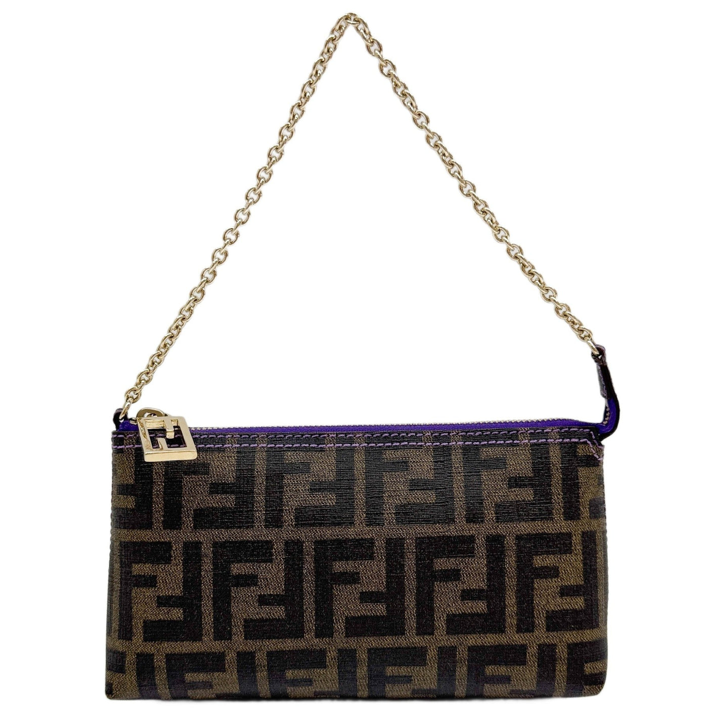 Flat Baguette Brown Zucca Canvas Chain Shoulder Bag