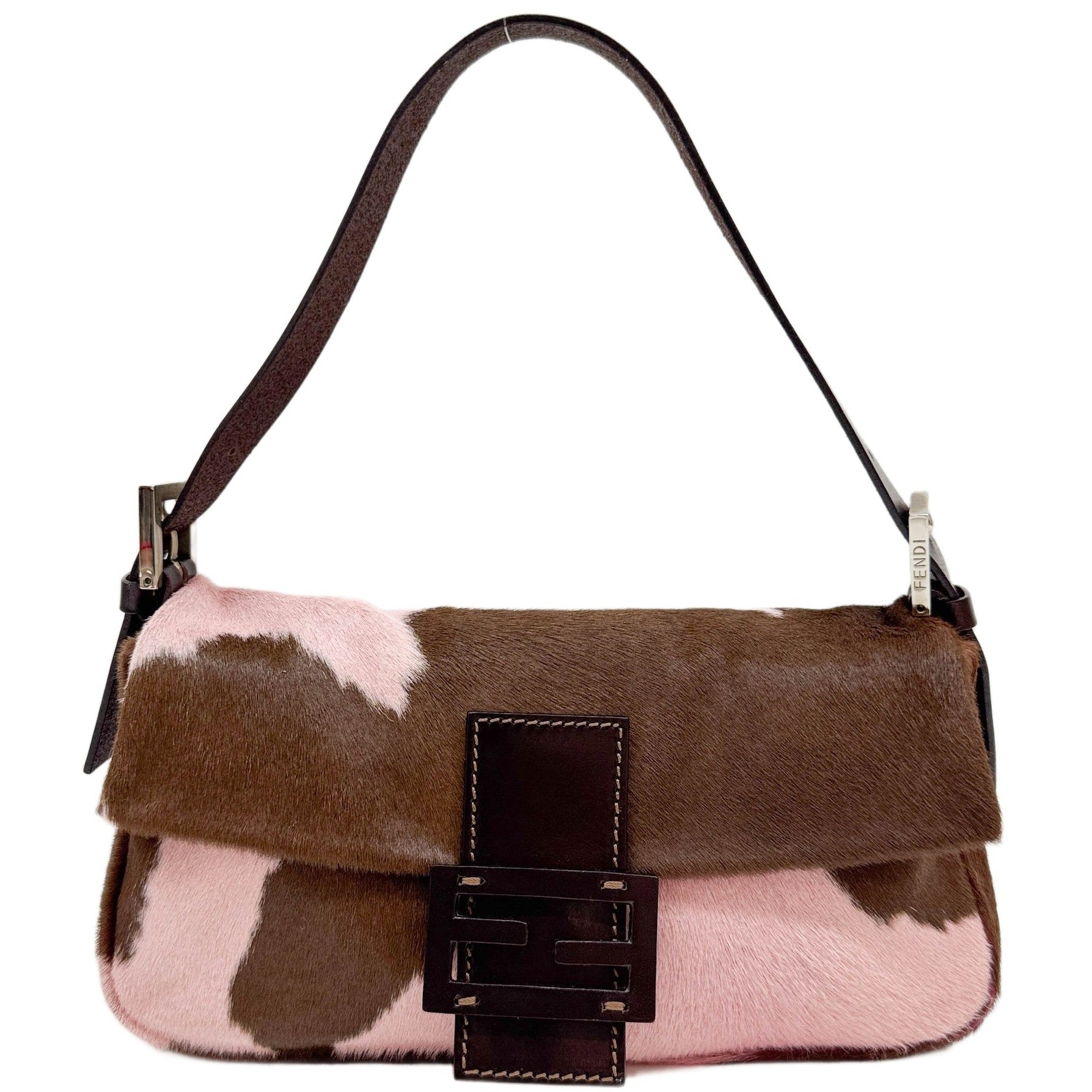 Baguette Pink Cow Print Pony Hair Shoulder Bag