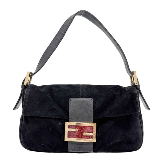 Baguette Black Suede Shoulder Bag