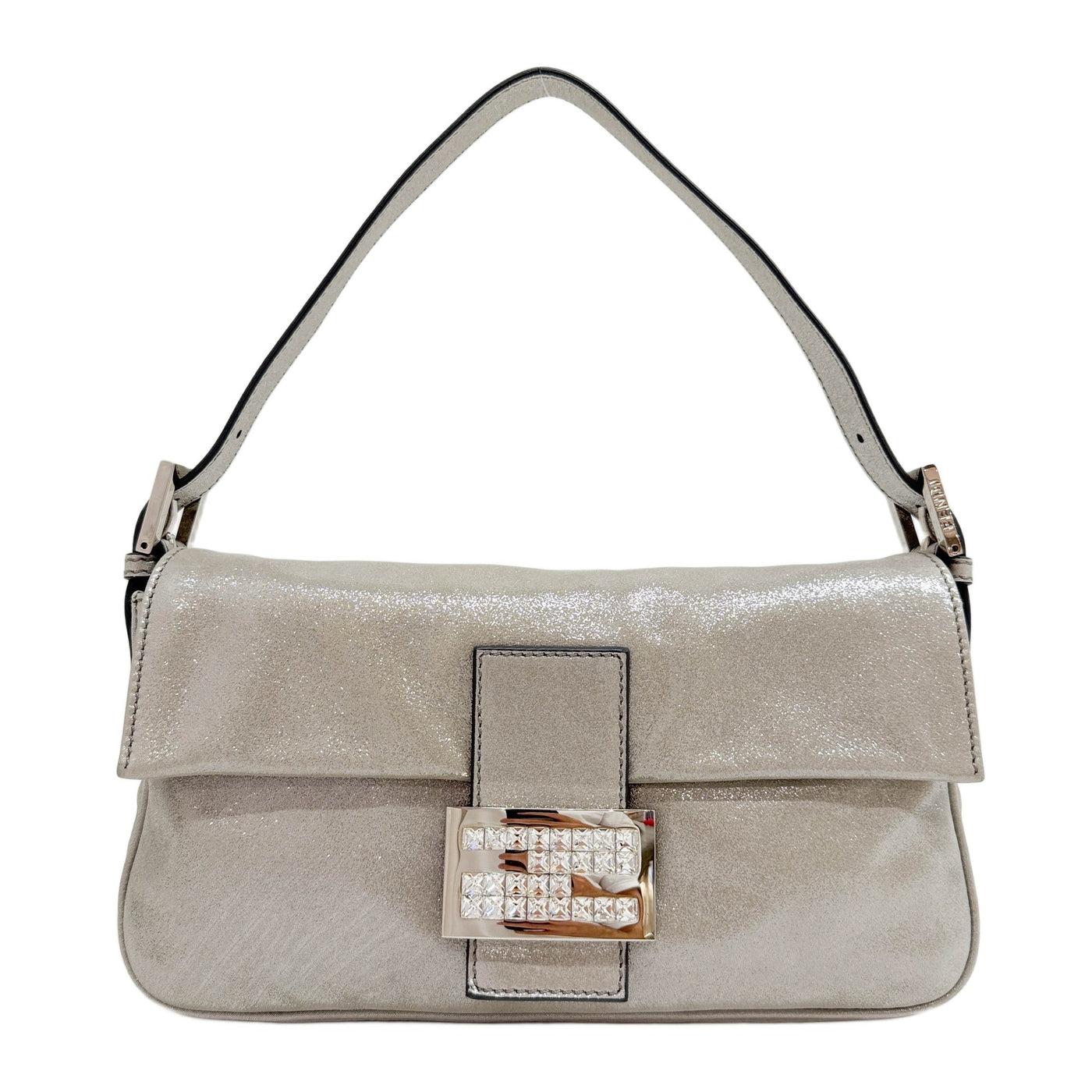 Baguette Glitter Silver Leather Shoulder Bag