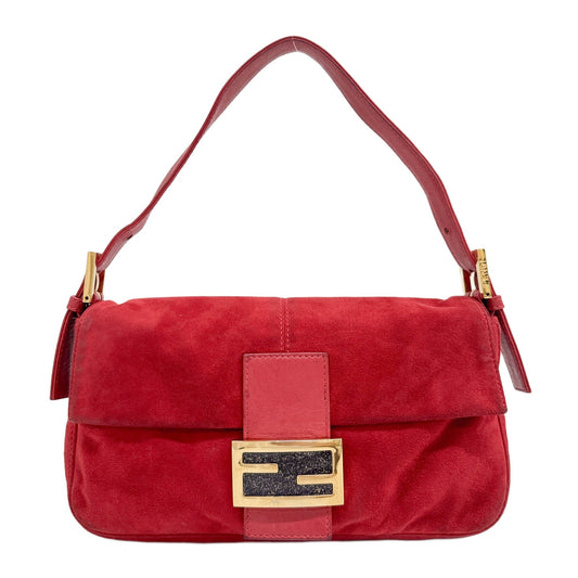 Baguette Red Suede Shoulder Bag