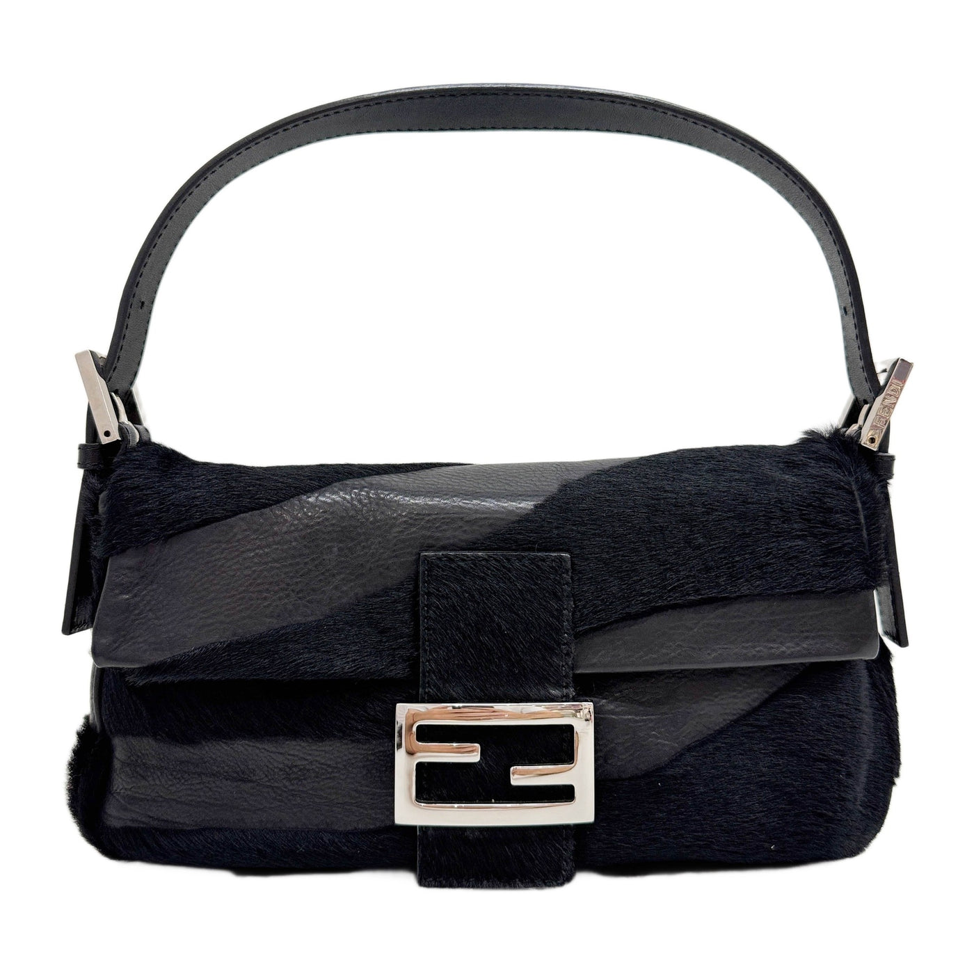 Baguette Black Pony Hair & Leather Shoulder Bag