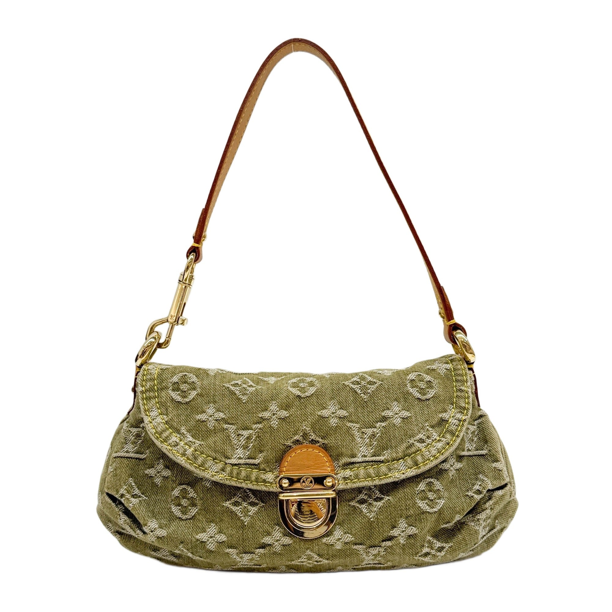 Neo Pleaty Green Monogram Canvas Denim Shoulder Bag