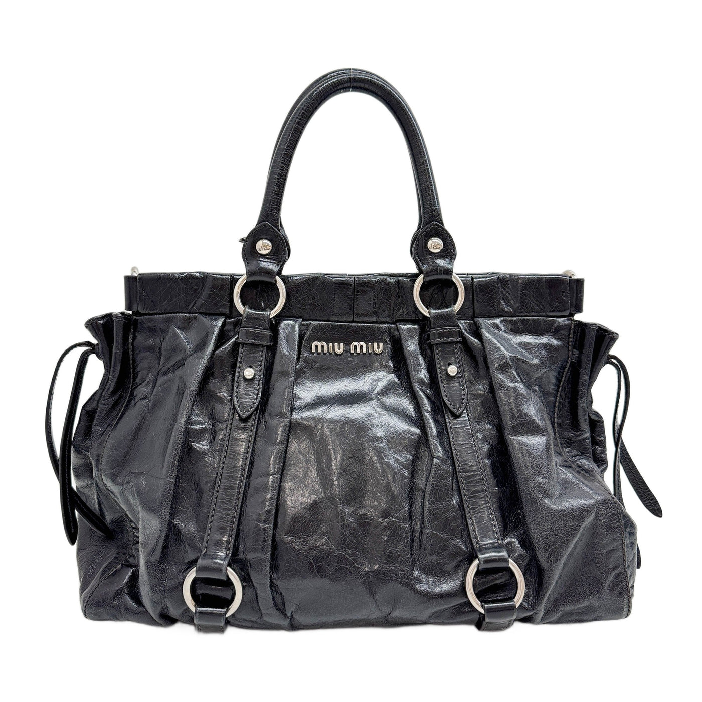 Vitello Black Leather Handle Bag
