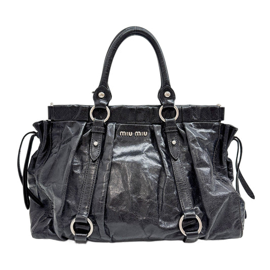 Vitello Black Leather Handle Bag