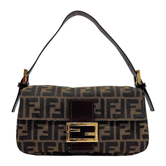 Baguette Brown Zucca Canvas Shoulder Bag