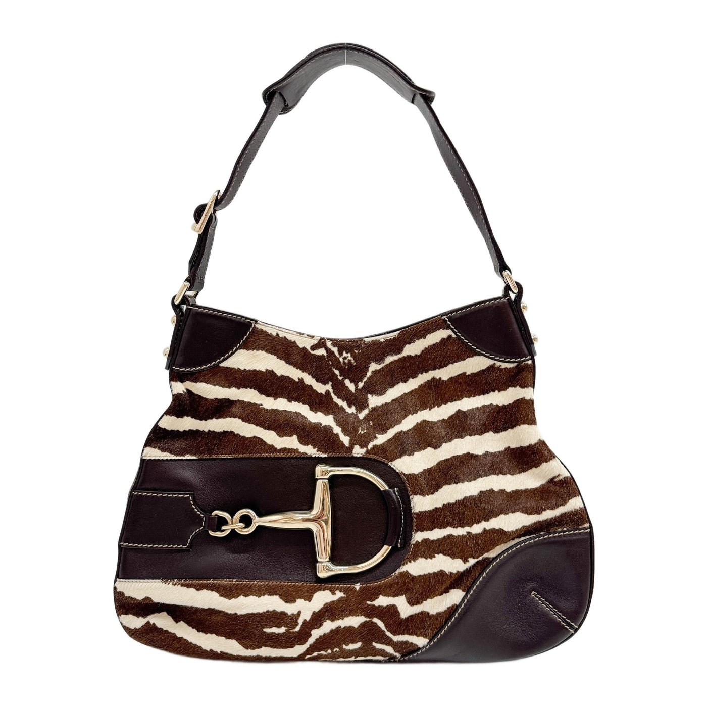 Horsebit Brown Zebra Print in Pony Hair Shoulder Bag