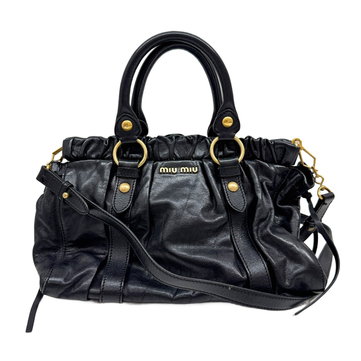 Mini Vitello Black Leather Two Way bag