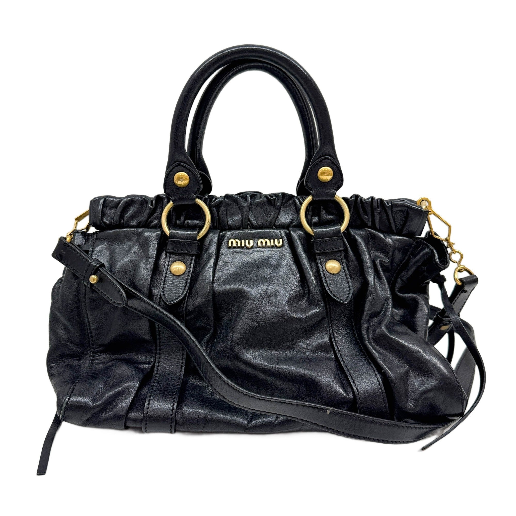 Mini Vitello Black Leather Two Way bag