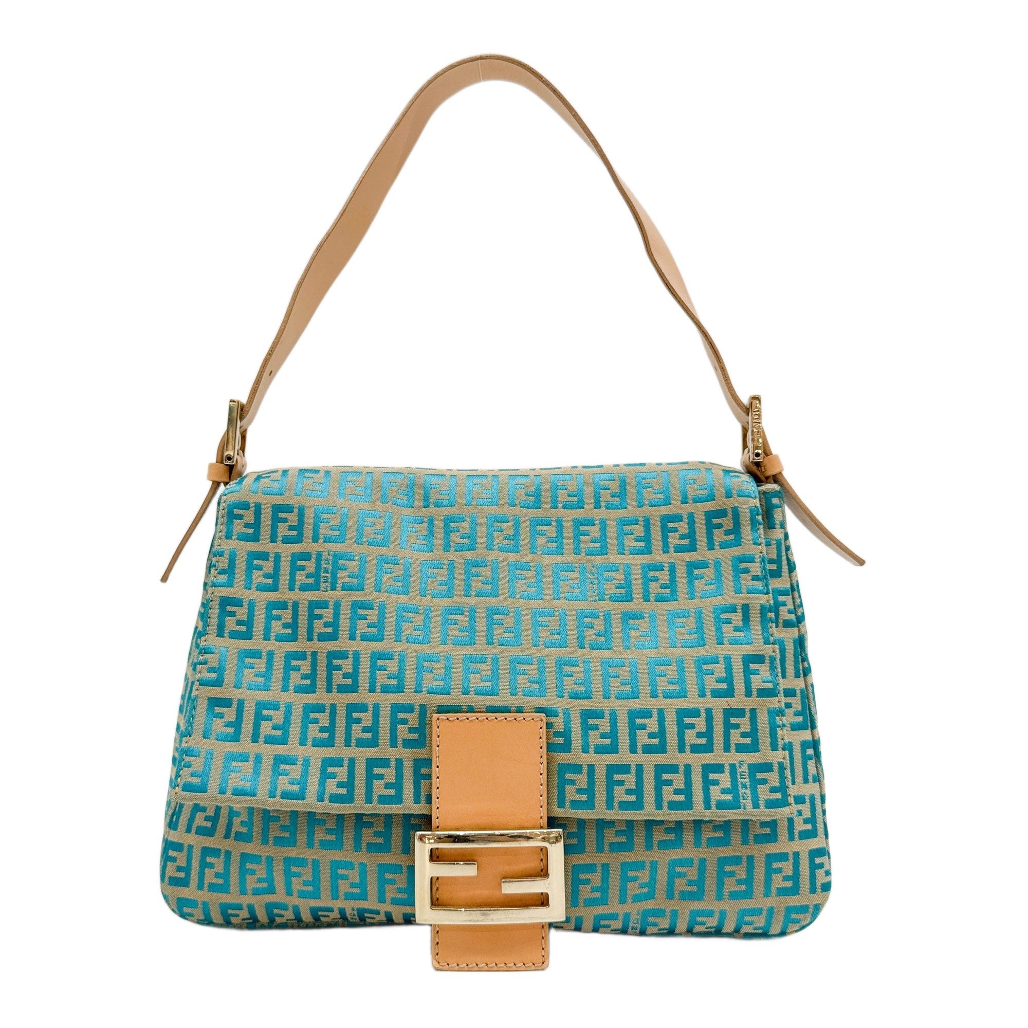 Mamma Baguette Blue Zucchino Beige Canvas Shoulder Bag