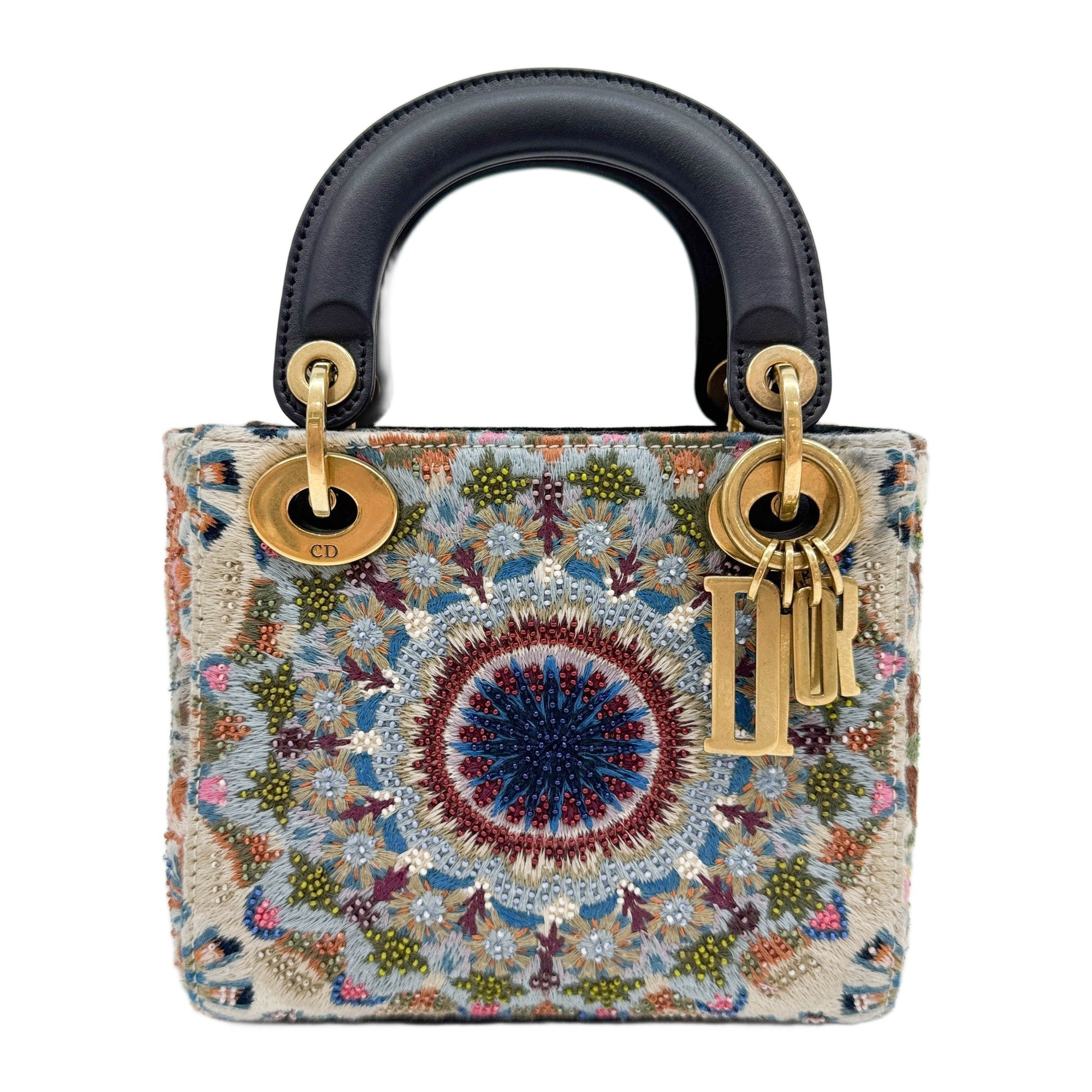 Mini Lady Dior Embroidered Multicolor Calfskin Two Way Bag