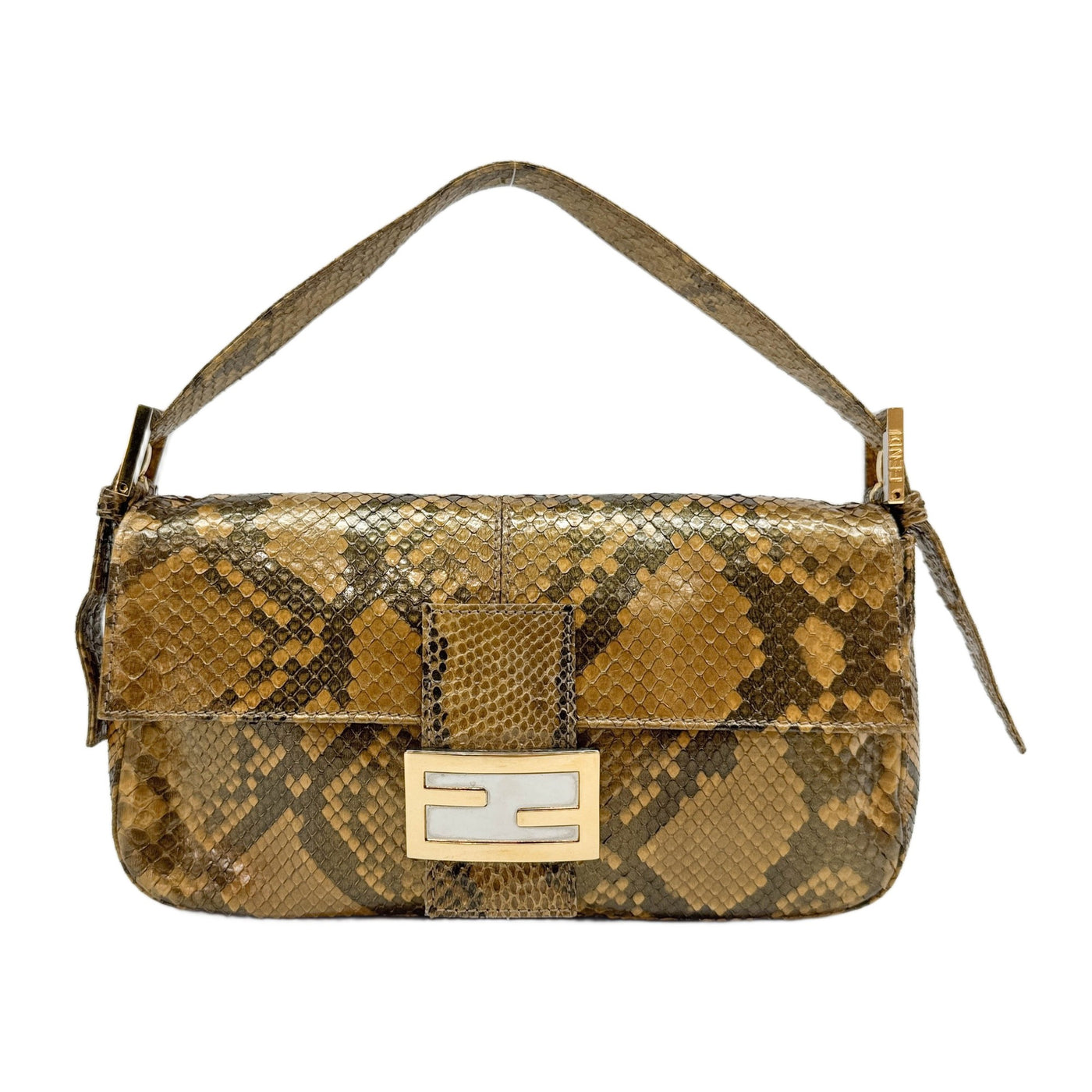 Baguette Gold Python Embossed Leather Shoulder Bag