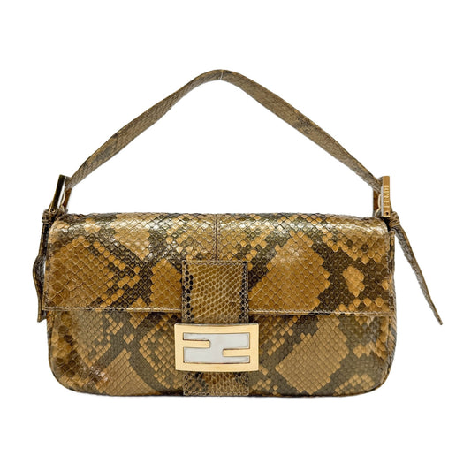 Baguette Gold Python Embossed Leather Shoulder Bag