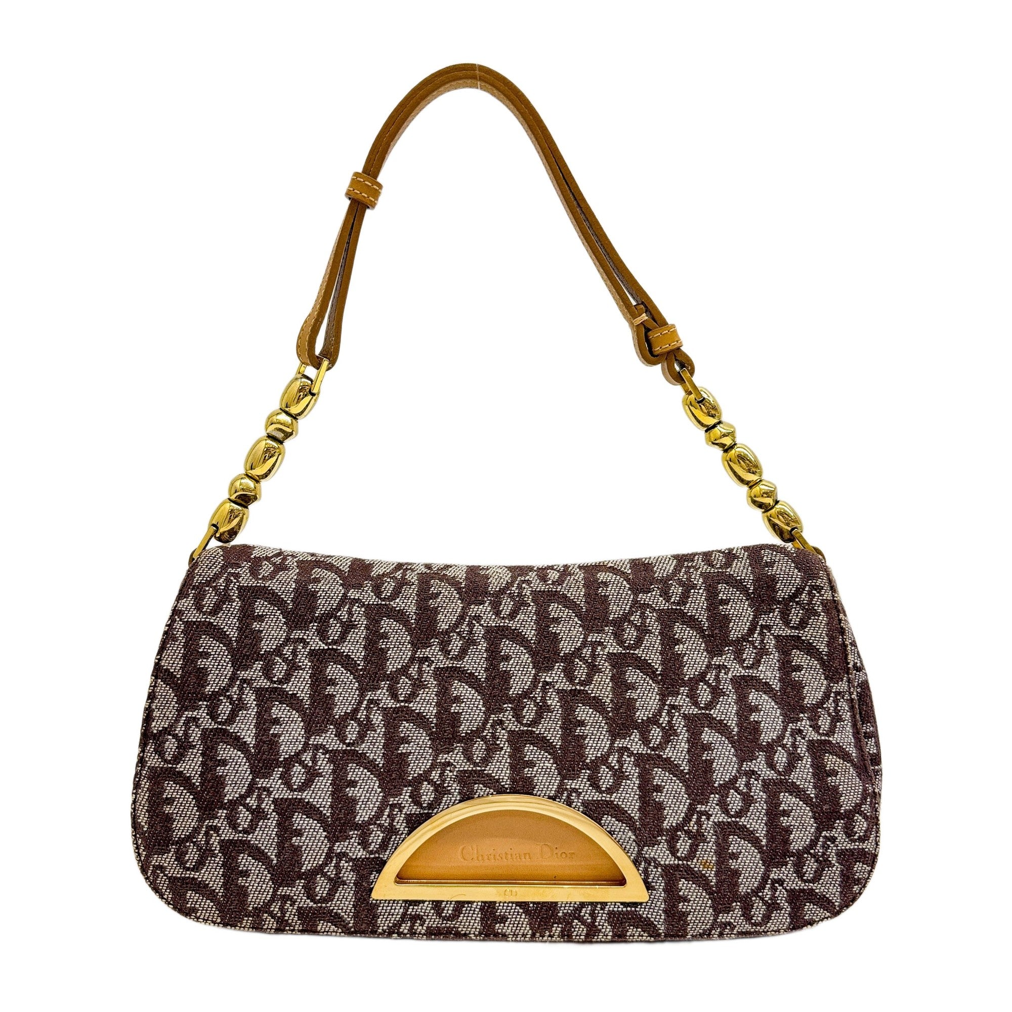 Malice Pearl Gold Hardware Chocolate Brown Trotter Canvas Shoulder Bag