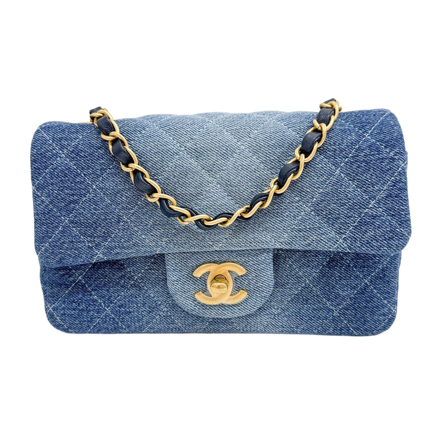 Rectangular Mini Classic Flap 2021-2026 Matelasse Blue Denim Shoulder Bag