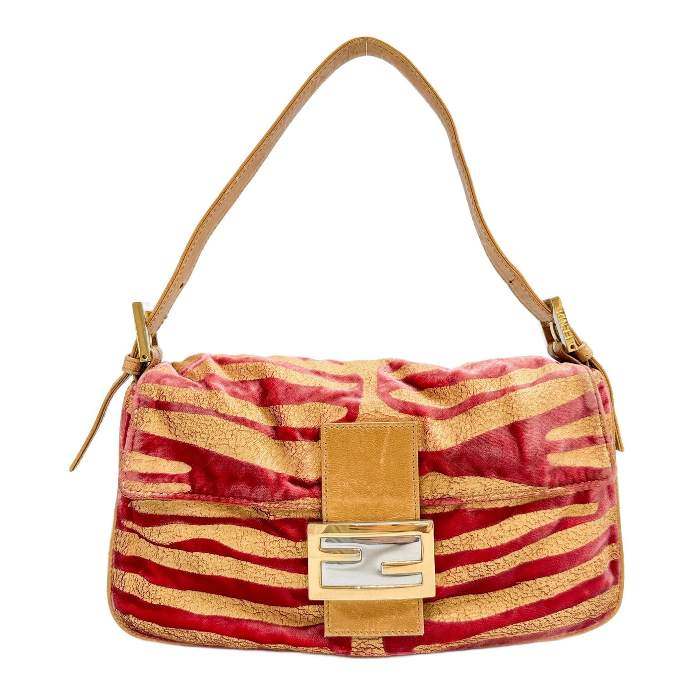 Baguette Gold & Pink Striped Velvet Shoulder Bag