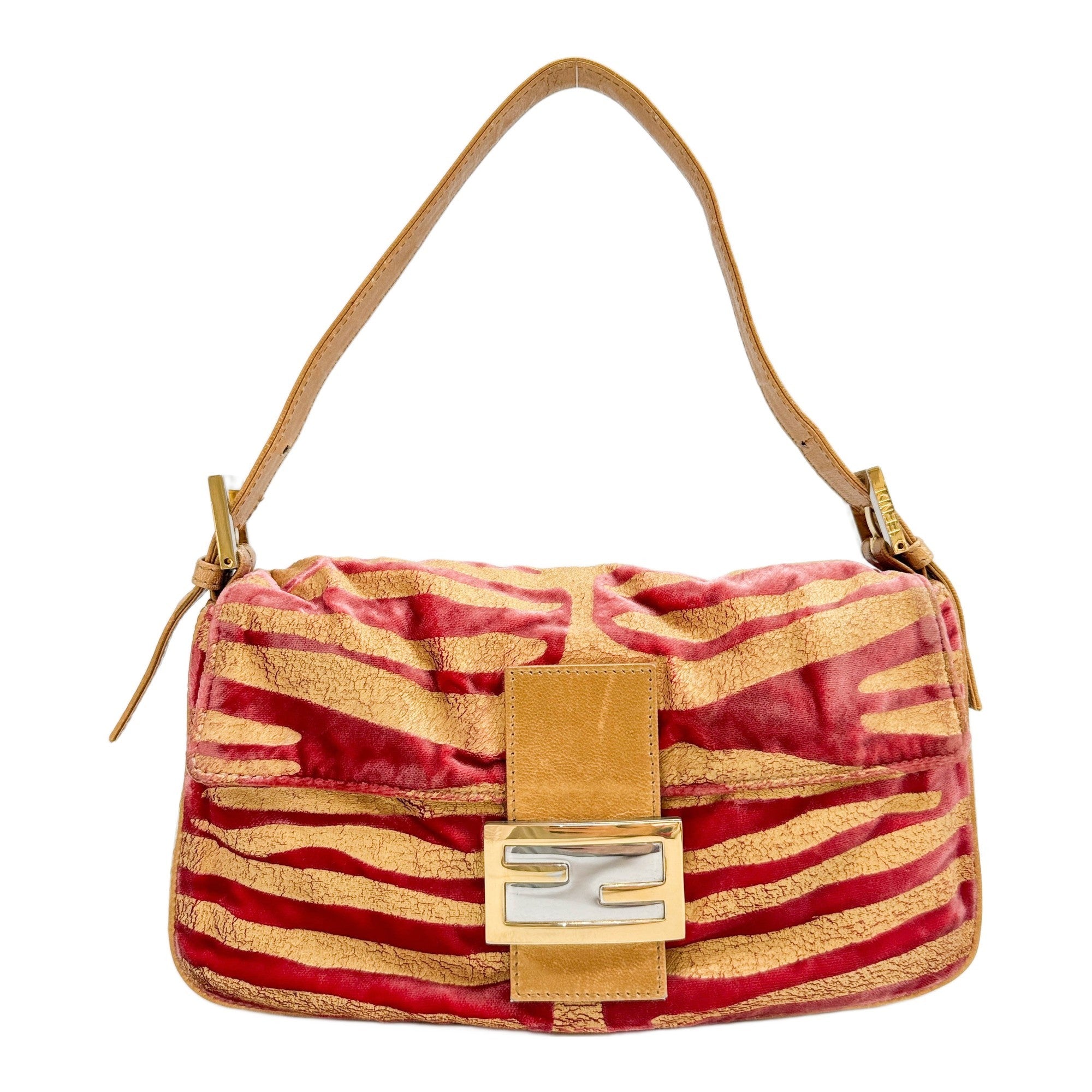 Baguette Gold & Pink Striped Velvet Shoulder Bag
