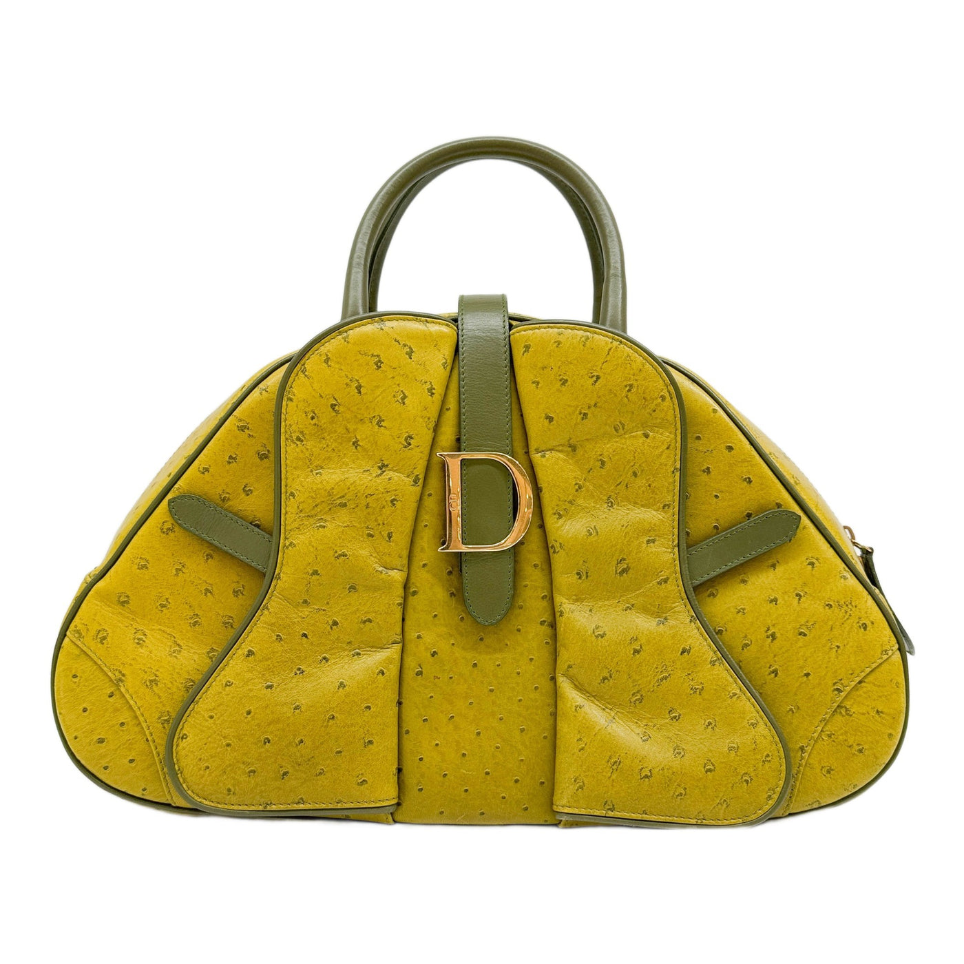 Saddle Bowler Green Ostrich Leather Handle Bag