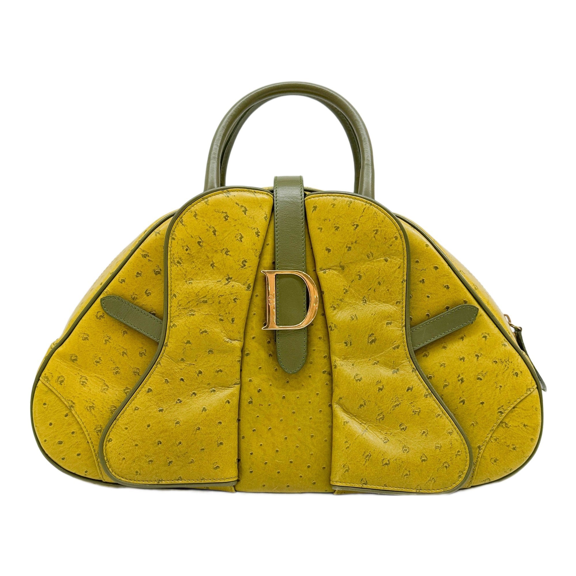 Saddle Bowler Green Ostrich Leather Handle Bag