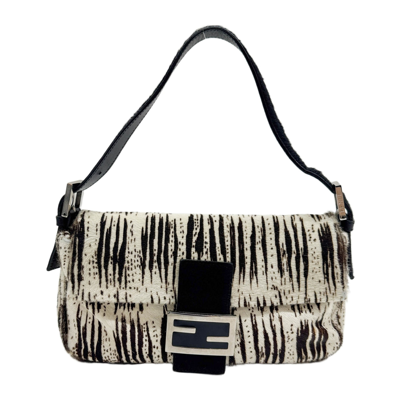 Baguette Brown Striped Printed Pony Hair Shoulder Bag