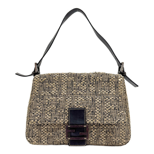 Mamma Baguette Beige & Black Woven Leather Shoulder Bag