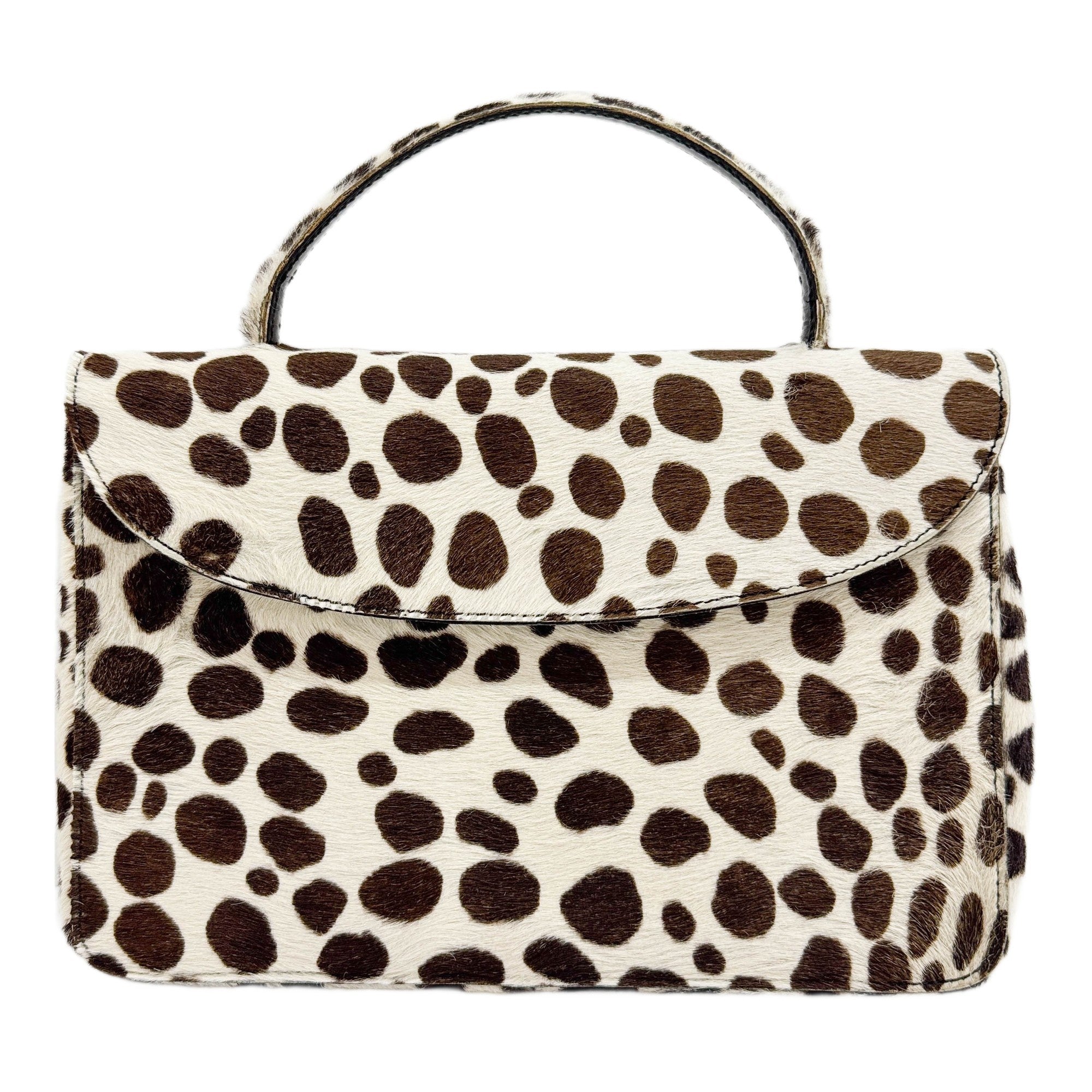 Brown Dalmatian Print Pony Hair Handle Bag