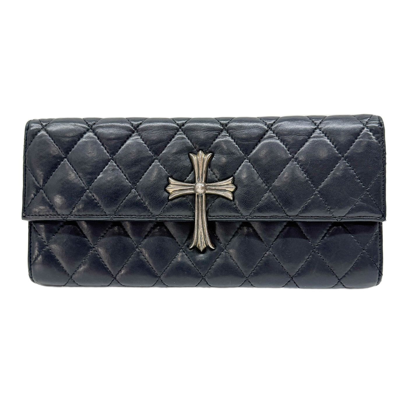 Matelasse Black Leather Clutch Bag