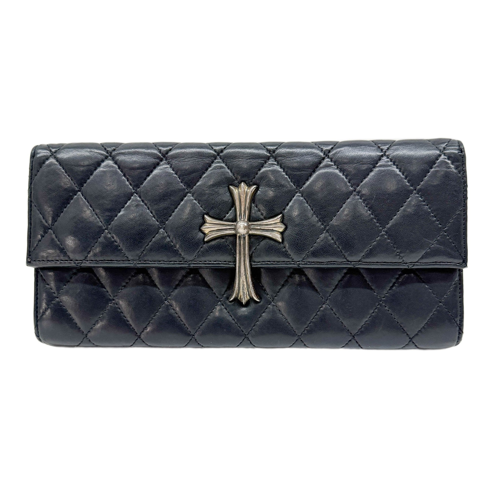 Matelasse Black Leather Clutch Bag