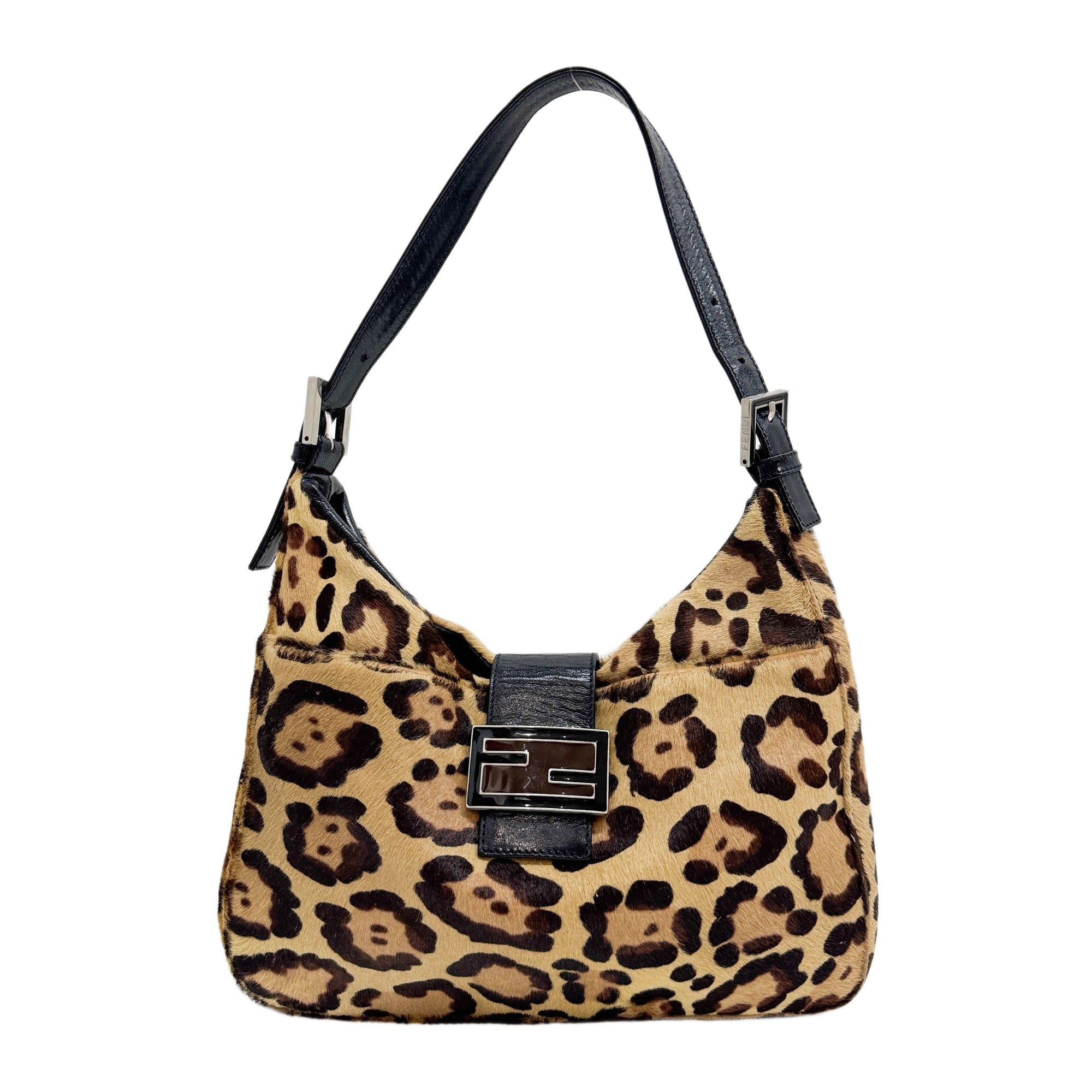 Brown Leopard Print Pony Hair Shoulder Bag