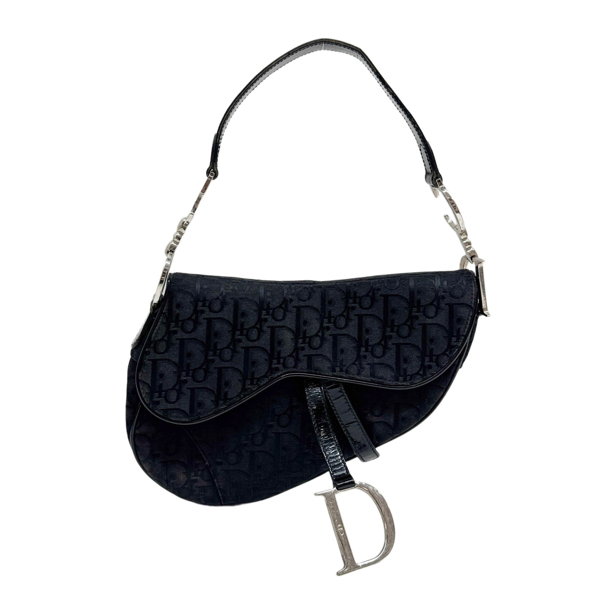 Saddle Silver Hardware Black Trotter Canvas Shoulder Bag