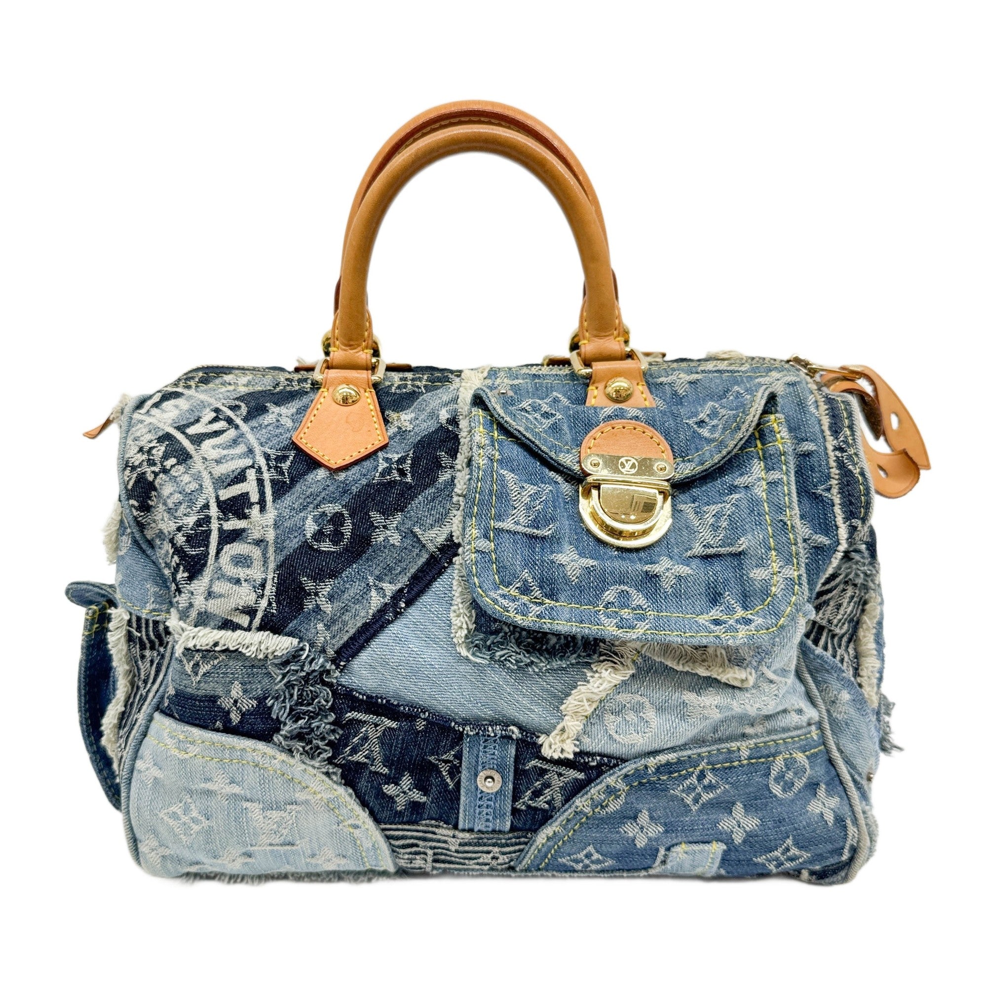 Speedy 30 Patchwork Blue Monogram Denim Hand Bag