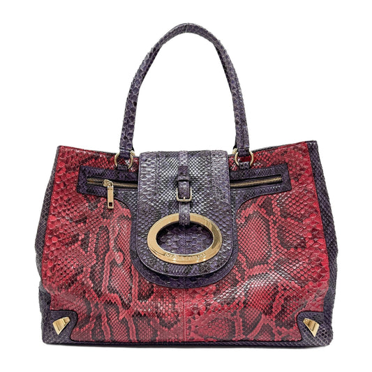 Gabbana Red & Purple Python Embossed Tote Shoulder Bag