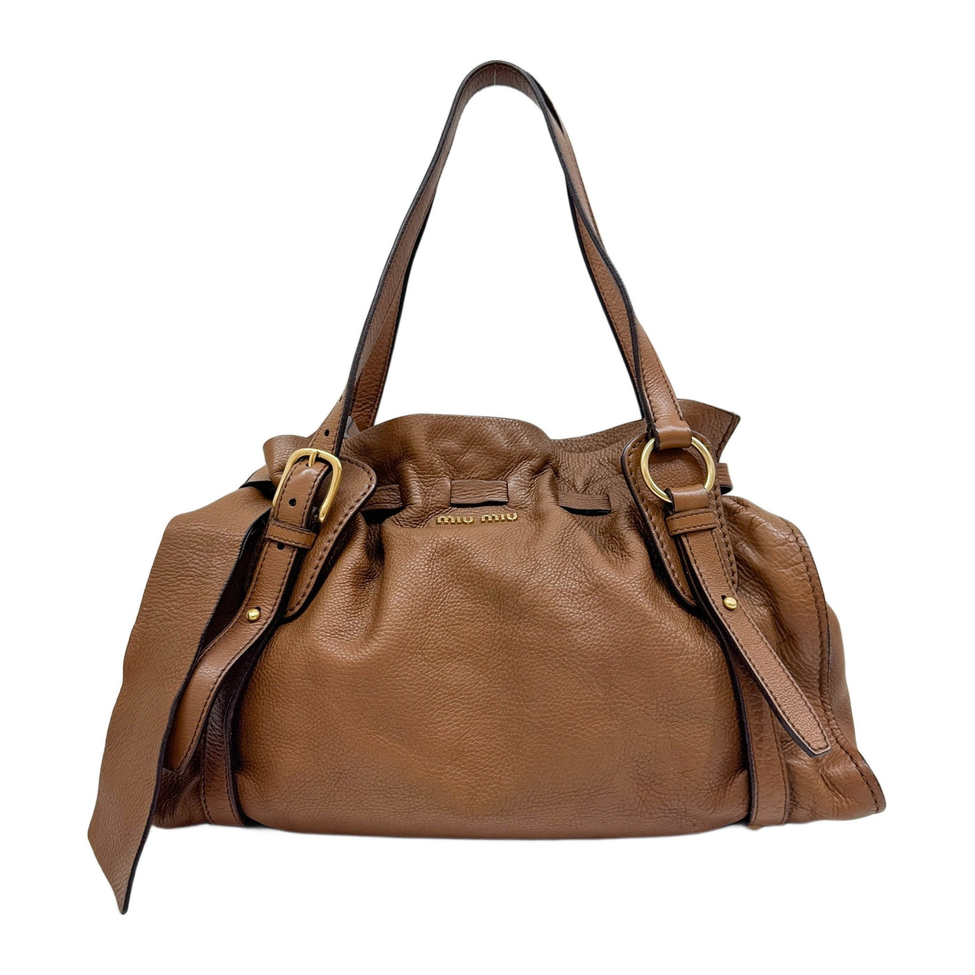 Vitello Lux Bow Brown Leather Shoulder Bag