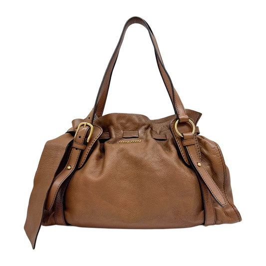 Vitello Lux Bow Brown Leather Shoulder Bag