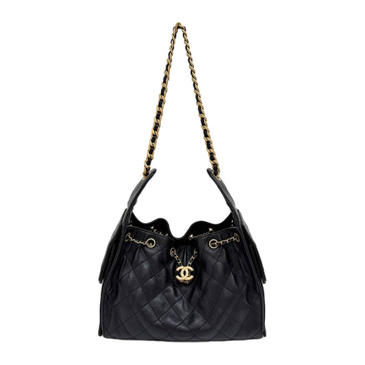 Chanel 25 2021-2026 Matelasse Black Leather Shoulder Bag