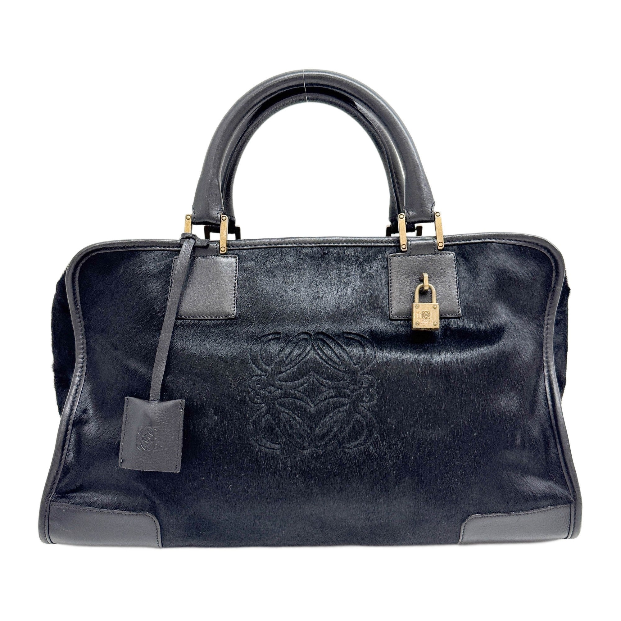 Amazona Leather Trim Black Pony Hair Shoulder Bag