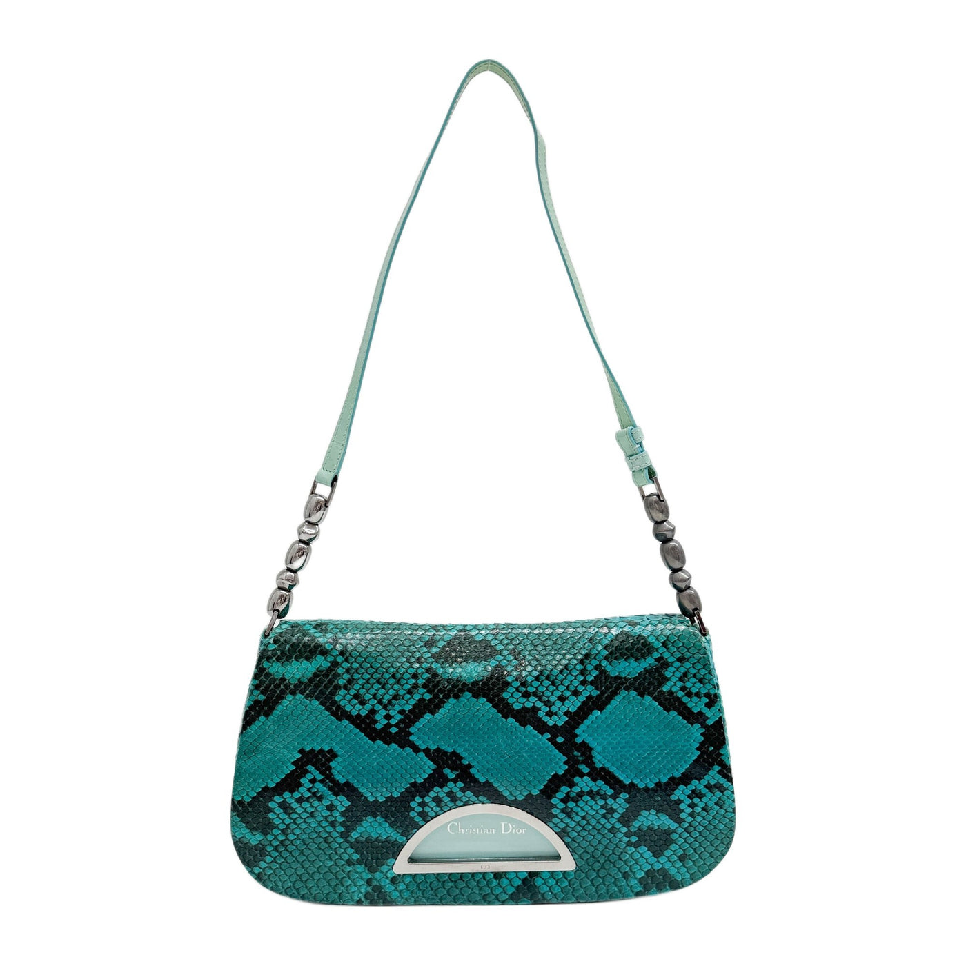 Malice Pearl Teal Blue Embossed Python Leather Shoulder Bag