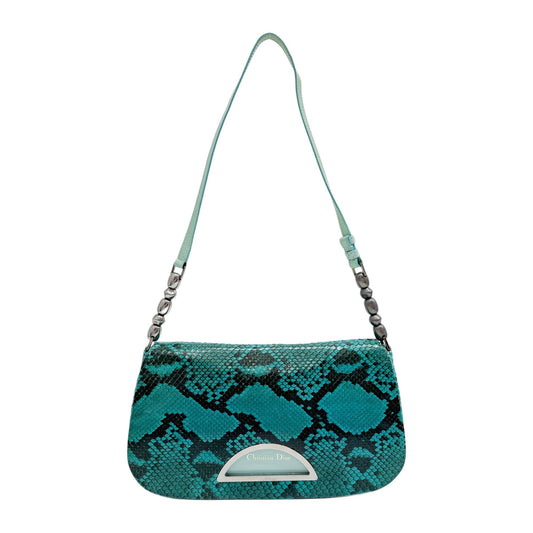 Malice Pearl Teal Blue Embossed Python Leather Shoulder Bag