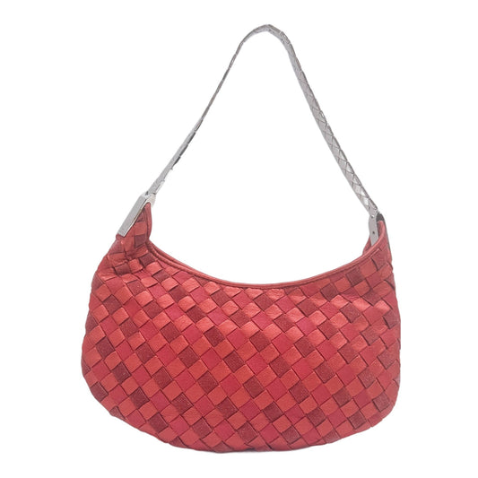 Chain Handle Red Intrecciato Leather Hand Bag