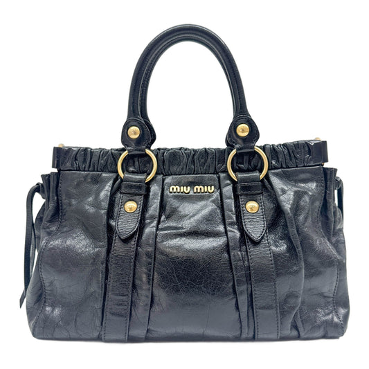Vitello Gold Hardware Black Leather Two Way Bag