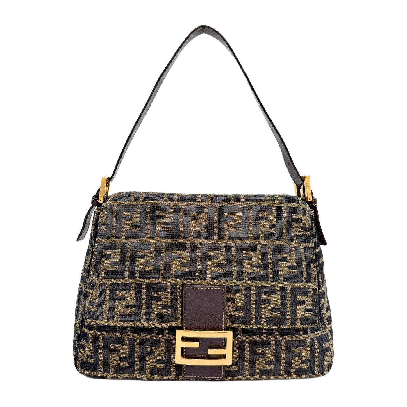 Mamma Baguette Brown Zucca Canvas Shoulder Bag