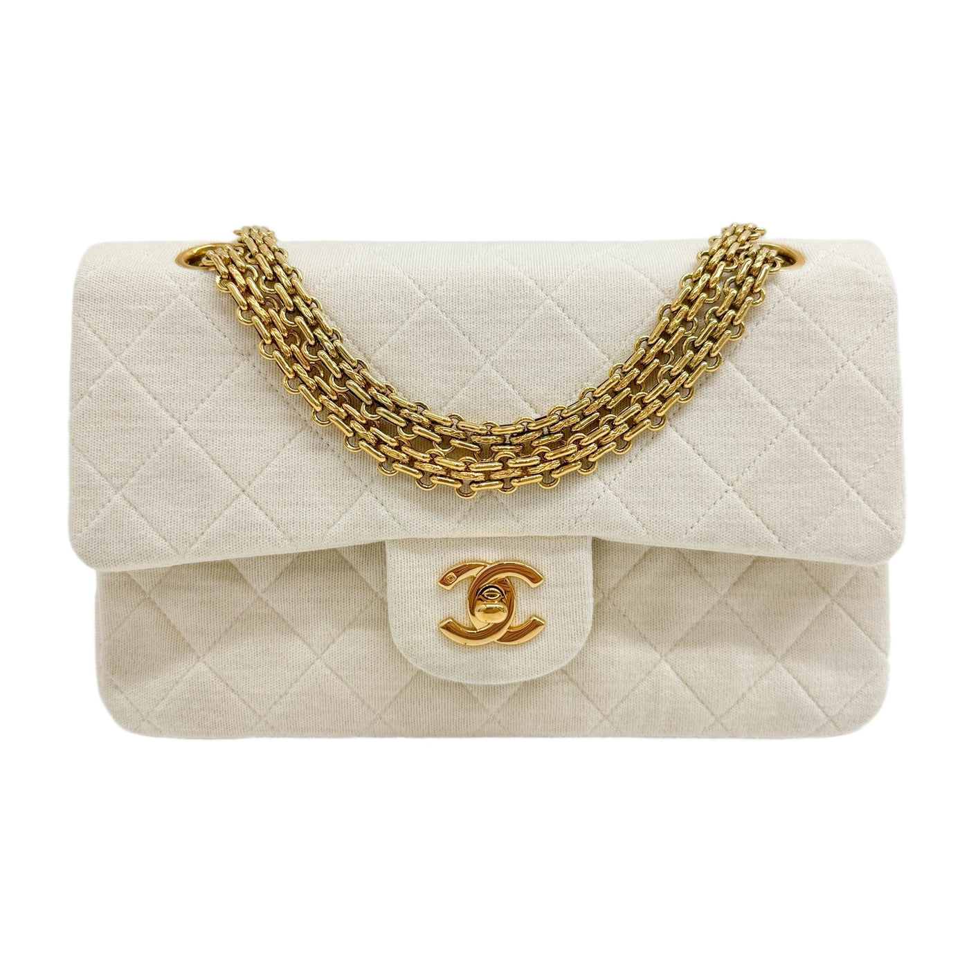 Small Classic Double Flap 1996-1997 Matelasse Cream Cotton Shoulder Bag